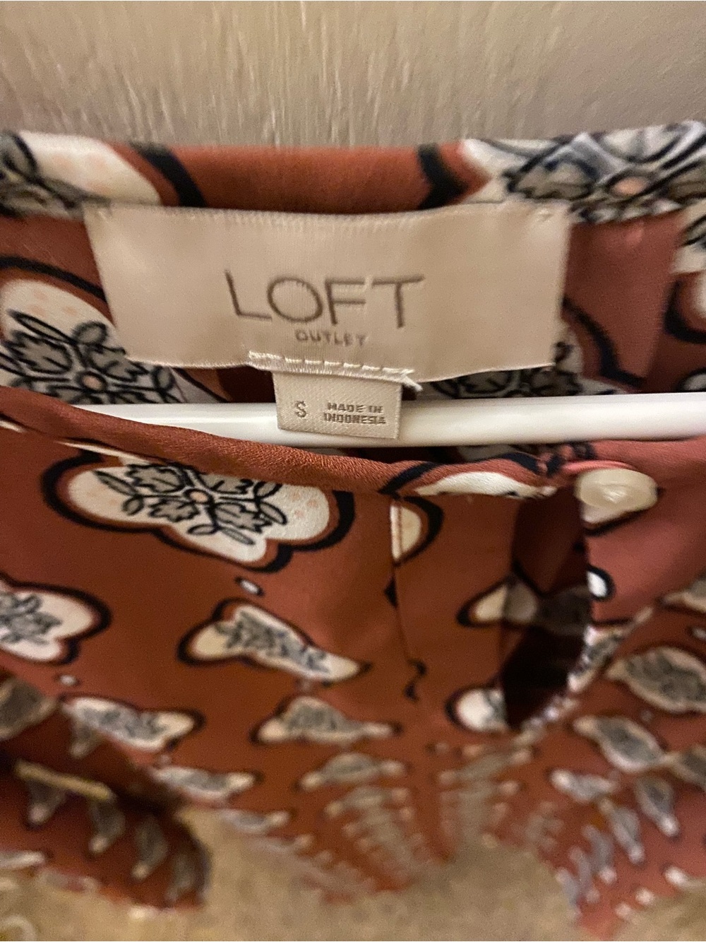 LOFT Rust Floral Print Button-Back Blouse